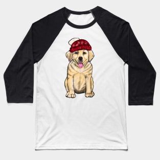 Labrador retriever- festive cute Golden Labrador retriever puppy dog in winter beanie hat Baseball T-Shirt